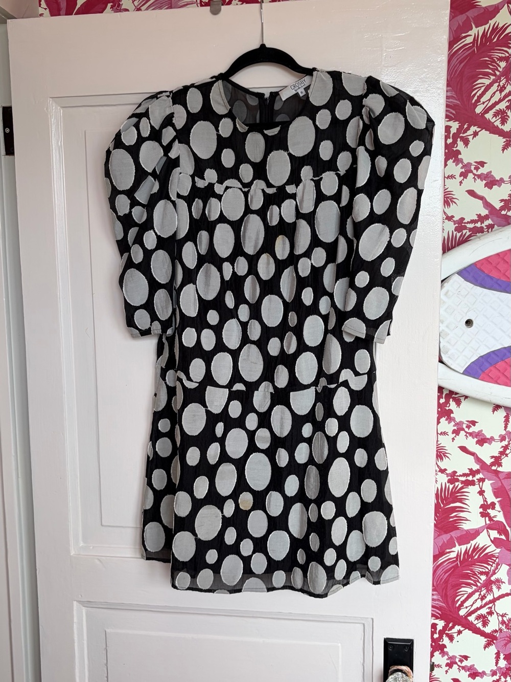 CROSBY by Mollie Burch Black Mini Dress with White Polka Dots